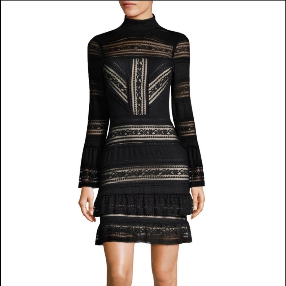Parker Topanga sheath dress black lace ruffled size 6